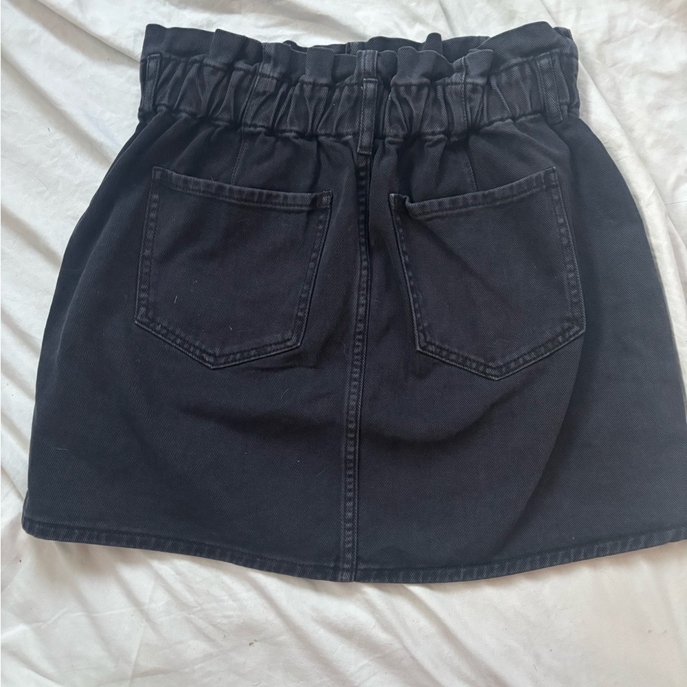 PacSun Black Ruched Denim Mini Skirt Button Front - Picture 3 of 3
